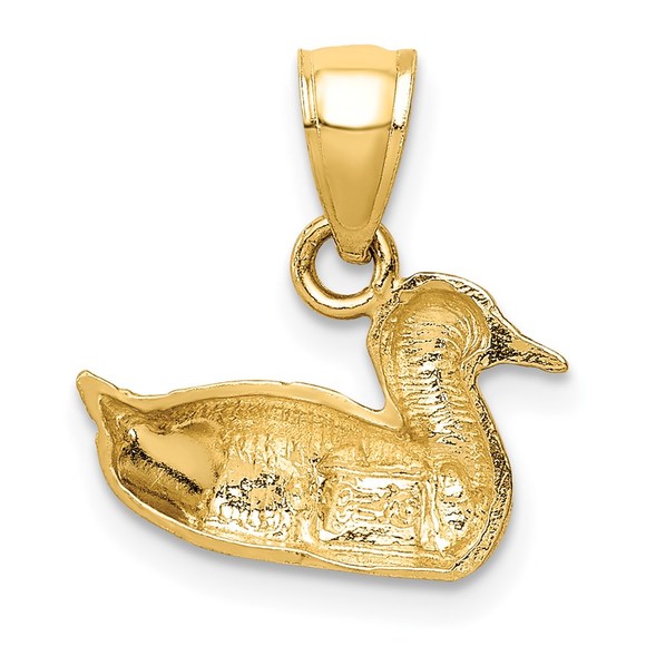 14k Yellow Gold Mini Animal Bird Diamond-cut Duck Pendant - Picture 4 of 4